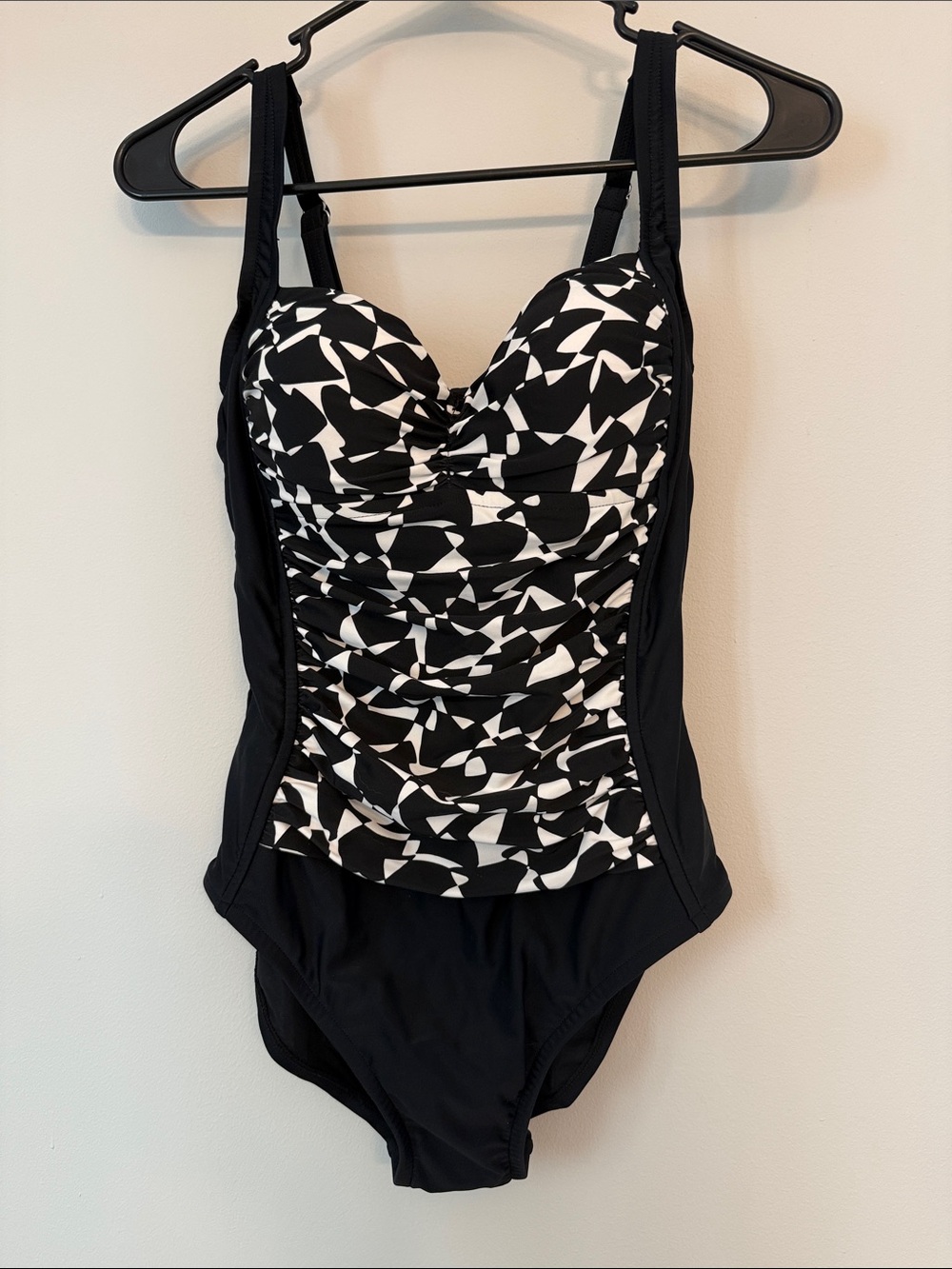 Black & White Ruched One-Piece Swimsuit NWOT